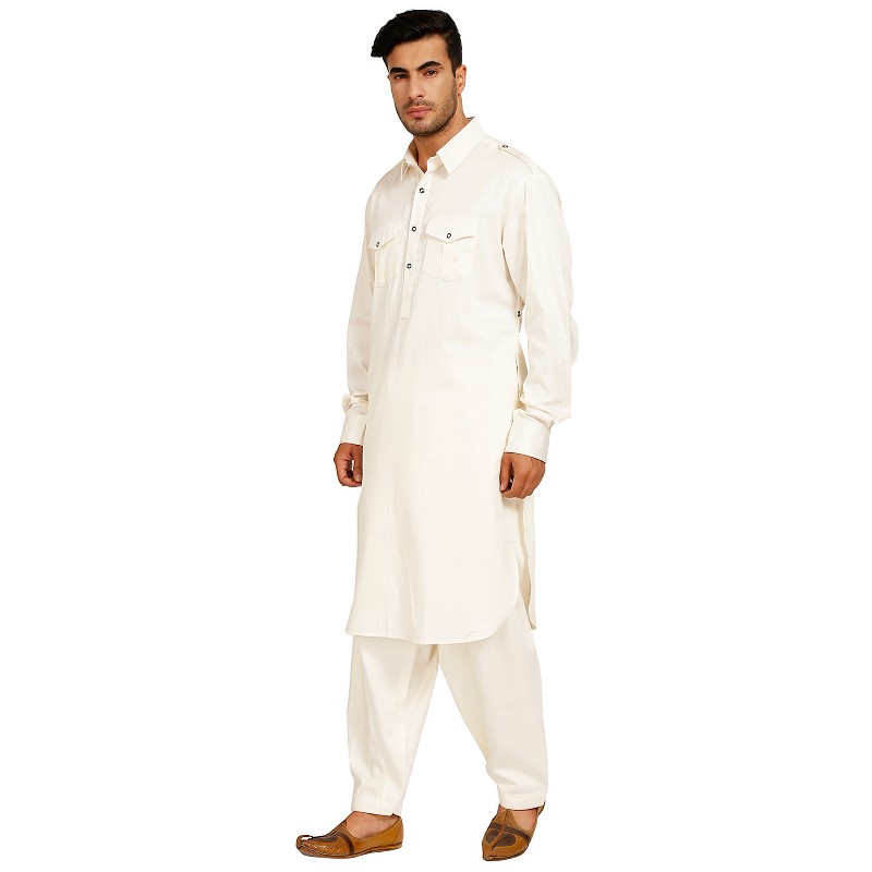 Pathani Suits for men online in India Cotton satin fabric Cream col